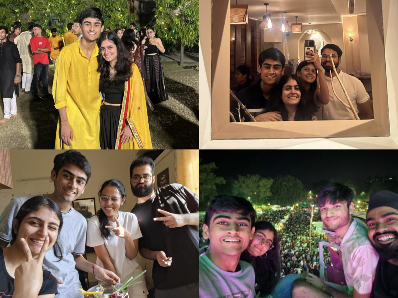 Clockwise from top left: Navratri ‘25, “Peecha Karenge” at a cafe, Dussehra Mela, Cooking (up a disaster) in Hall 6