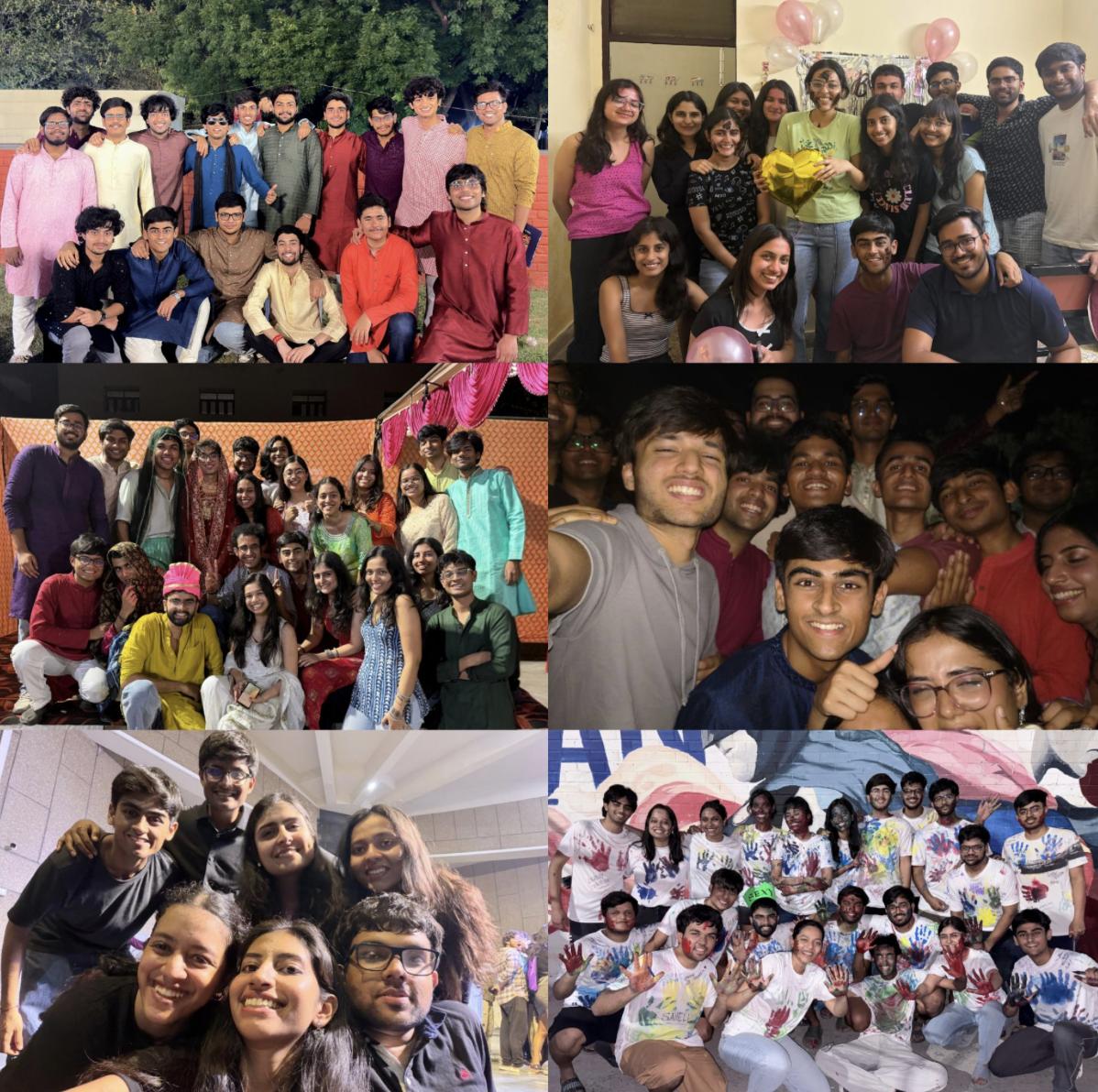 Final sem (clockwise from top left): Wing B6 at Abhinandan, Riya’s bday surprise, CSE dept. farewell, Echoes of Memories, Dance Extravaganza, Hall 1 ki Baaraat