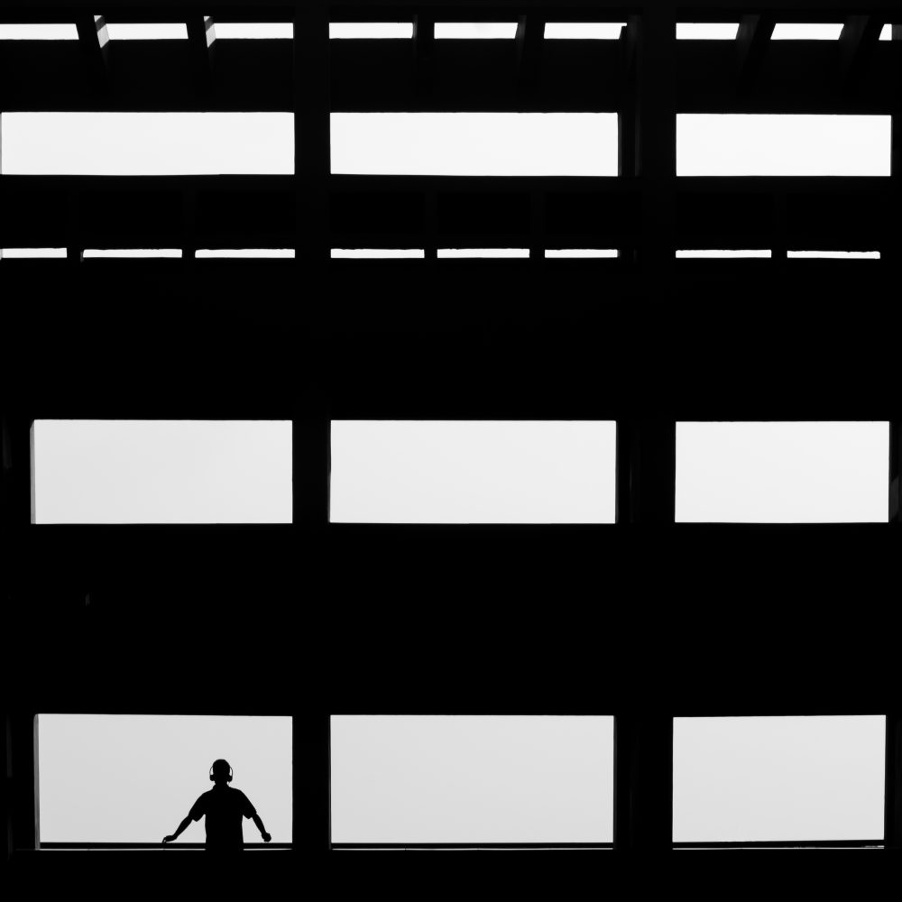 A student stands inside Hall 13_2019
